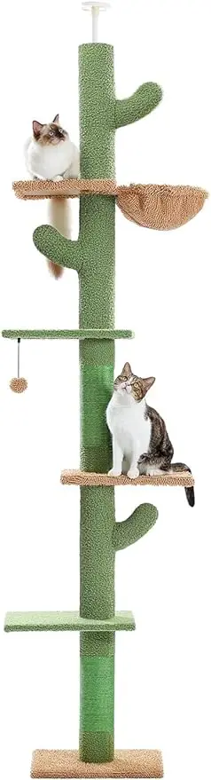 

PAWZ Road Cactus Cat Tree Floor to Ceiling Cat Tower with Adjustable Height(95-108 Inches), 5 Tiers Cat Climbing Activity Center