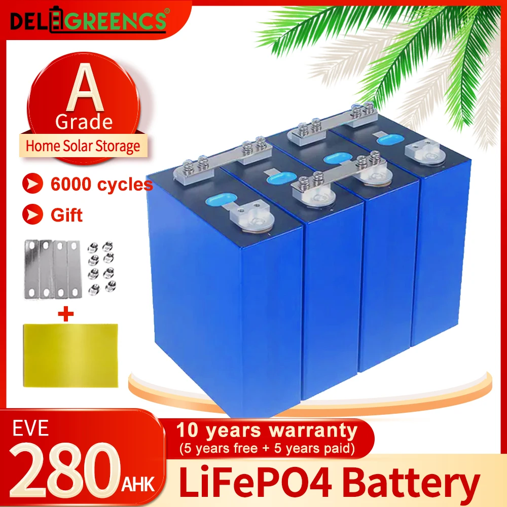 Lifepo4 Battery EVE 280AHK 6000 Cycles Grade A+ 12V 24V 48V 280AH RV EV Solar Energy Storage System Rechargeable Batteries
Lifepo4 Battery EVE 280AHK 6000 Cycles Grade A+ 12V 24V 48V 280AH RV EV Solar Energy Storage System Rechargeable Batteries