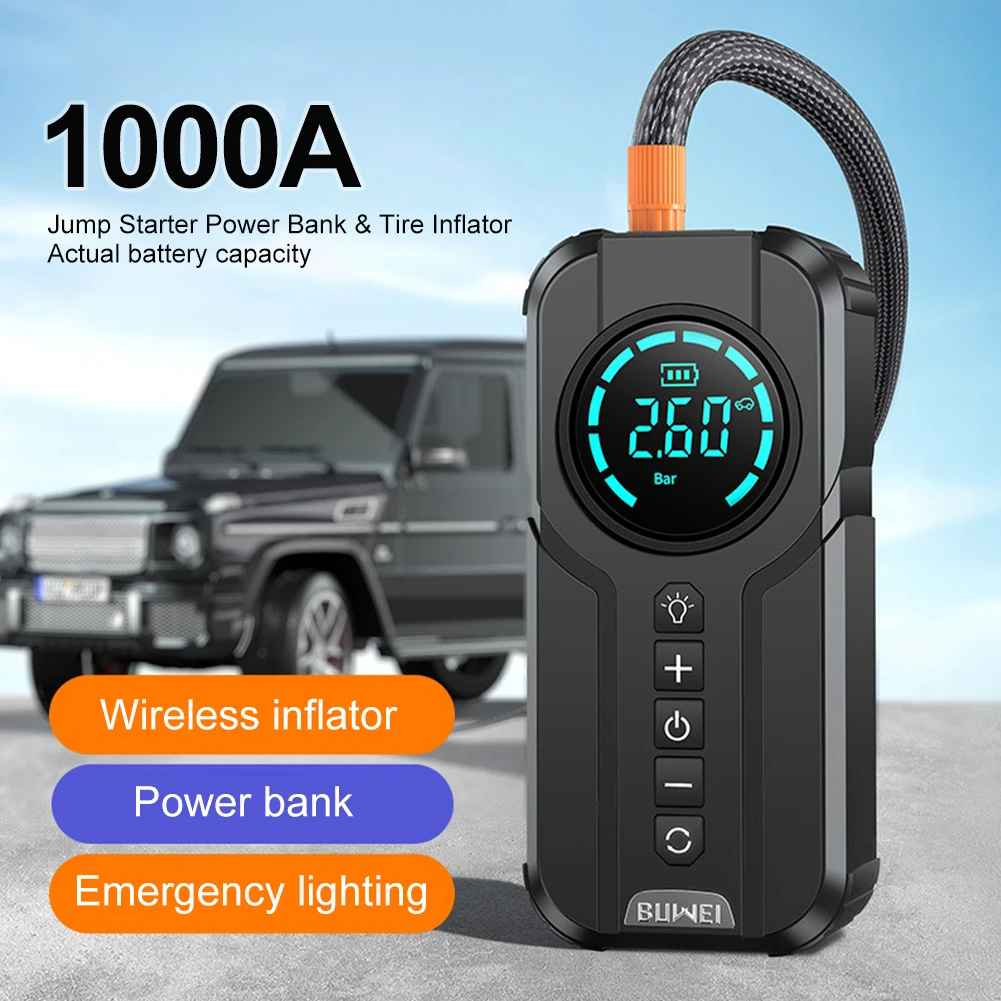 Car Jump Starter 10000mAh Power Bank Portable Emergency Starter Auto Battery Booster Mini Starting Device with Tire Inflator
Car Jump Starter 10000mAh Power Bank Portable Emergency Starter Auto Battery Booster Mini Starting Device with Tire Inflator