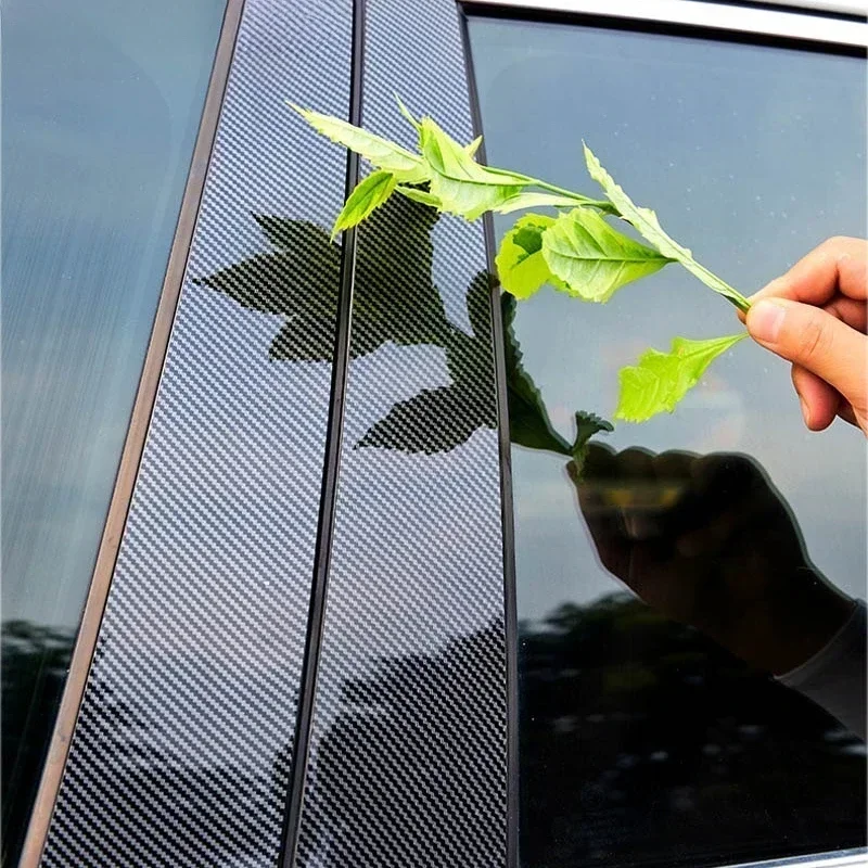 

6Pcs Car Pillar Posts Carbon Fiber Black Stickers For Ford Explorer 2011-2019 WITHOUT KEYPAD Cutout Door Window BC Column Trim