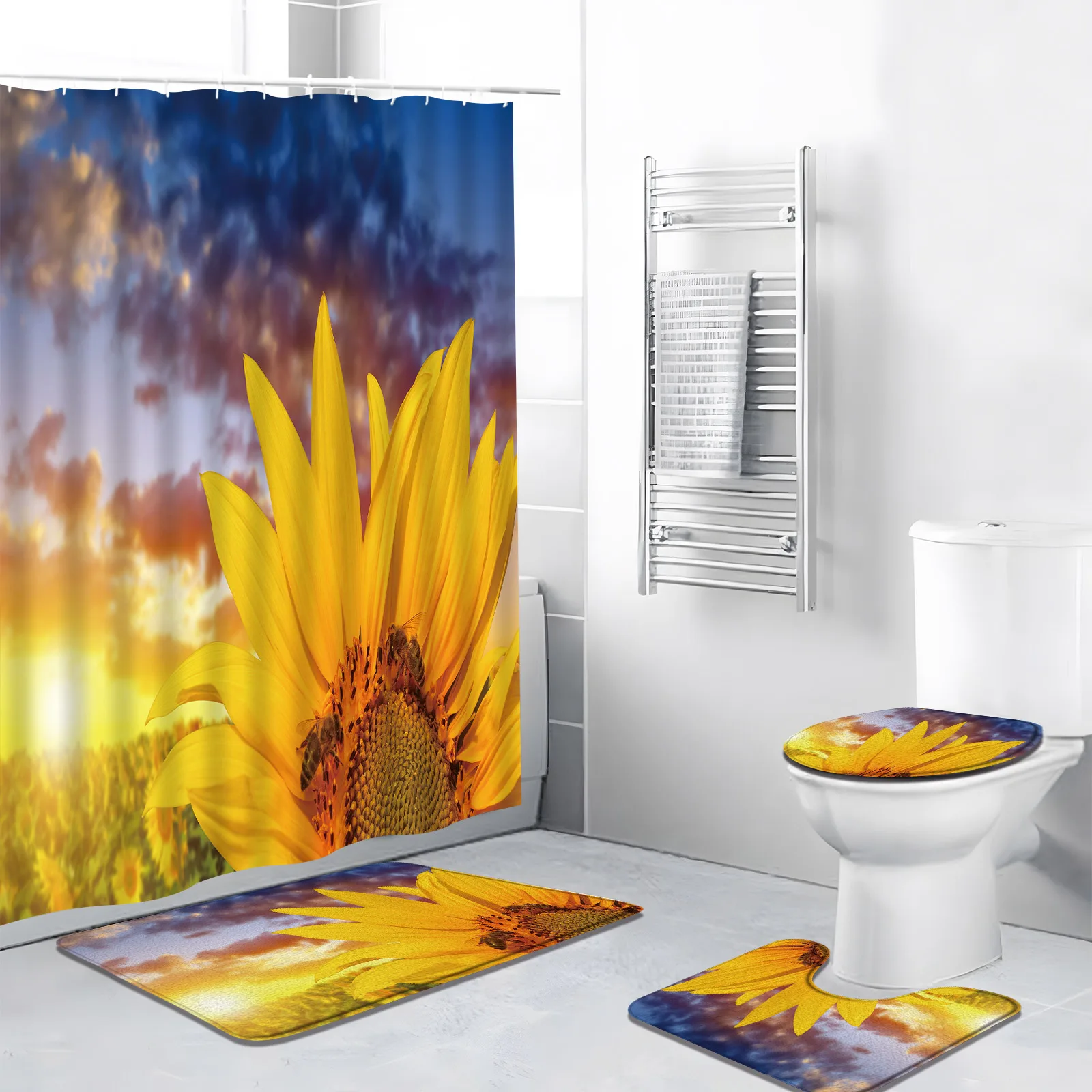4pcs/Set Flowers Shower Curtain Summer Plants Sunshine Sunset Yellow Sunflower Scenery Bathroom Decor Bath Mat Rug Toilet Cover
4pcs/Set Flowers Shower Curtain Summer Plants Sunshine Sunset Yellow Sunflower Scenery Bathroom Decor Bath Mat Rug Toilet Cover