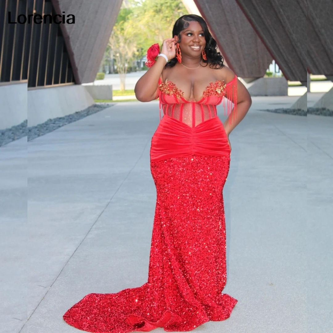Lorencia Sexy Red Sequin Mermaid Prom Dress Blackgirls Rhinestones Crystal Beads Tassel Party Gala Gown Vestidos De Festa YPD120
Lorencia Sexy Red Sequin Mermaid Prom Dress Blackgirls Rhinestones Crystal Beads Tassel Party Gala Gown Vestidos De Festa YPD120