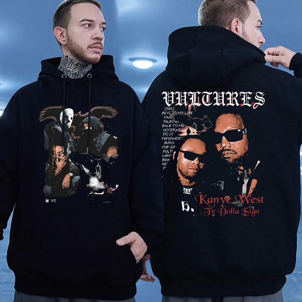 

Rapper Kanye West Vultures Music Album Graphic Hoodies Men Women's Hip Hop Sweatshirts Spring Long-sleeved Fleece Pullover Male