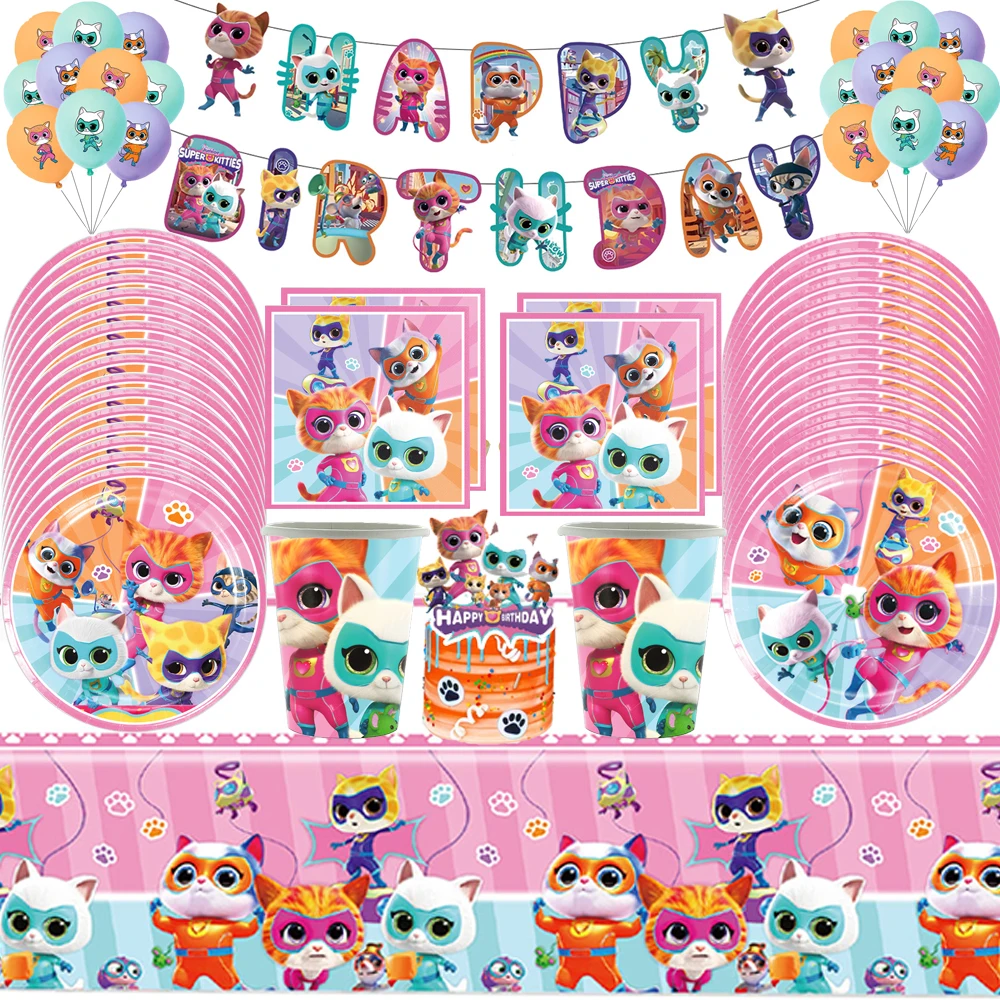 

Super Cat Squad Sets Birthday Decorations for Party Disposable Tableware Paper Napkins Cups Plates Tablecloths Party Supplies