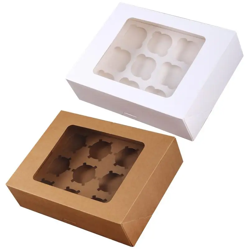 

White Paper Cupcake Boxes Kraft Paper Bakery Boxes Valentines Day Cookie Gift Boxes With Clear Window For Cupcakes Pastries