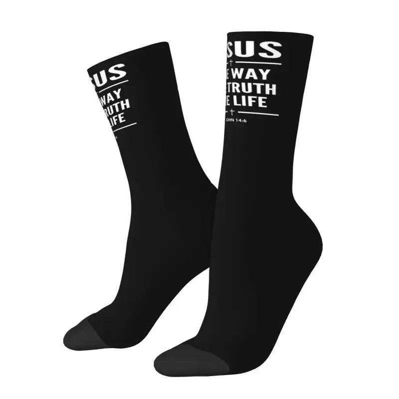 

Fun Mens The Way The Truth The Life Jesus Dress Socks Unisex Comfortable Warm 3D Printing Religion Faith Crew Socks