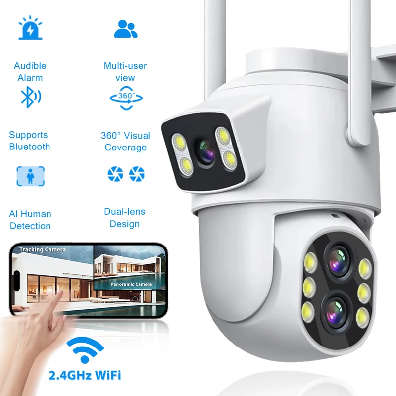 

6MP WiFi Camera Outdoor 12MP 8X Zoom Three Lens Dual Screens CCTV Video Cam Auto Tracking Security Protection Surveillance