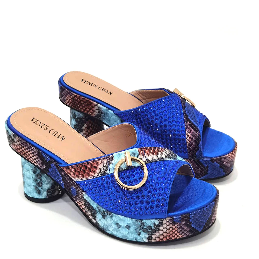 

Classics Knitted Woolen Chunky Platform Sandal Heels Women's Peep Toe High Heel Summer Blue Party Dress Mules Sandals Shoes