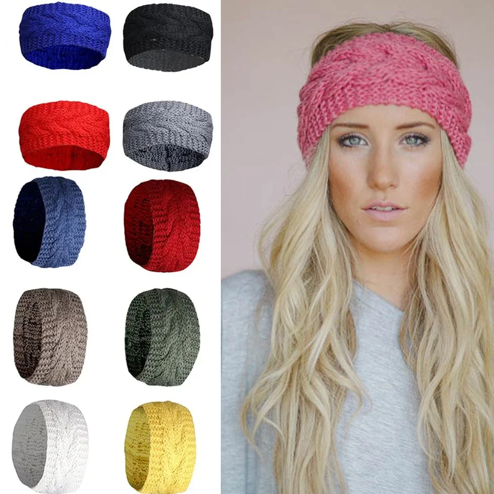 

Fine Winter Warmer Ear Knitted Headband Turban For Women Crochet Wide Stretch Solid Hairband Quality Headwrap Hair Accessories