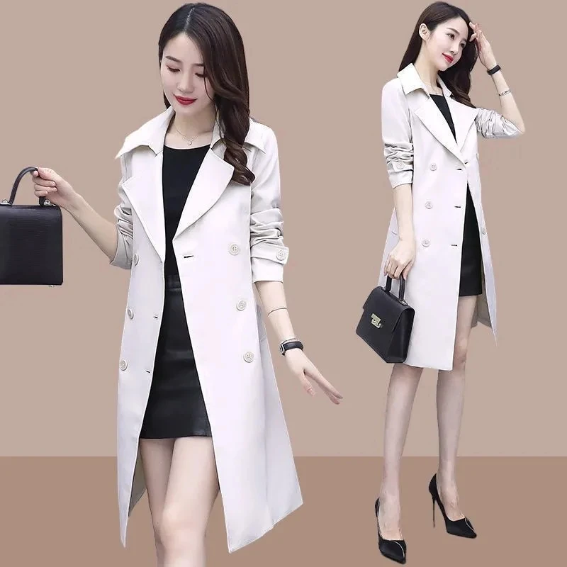 

Nuevo En Abrigos Hepburn Wind Trench Coat Women's Mid-Long Spring Korean Version Of Casual Waist Slimming Temperament Women Coat