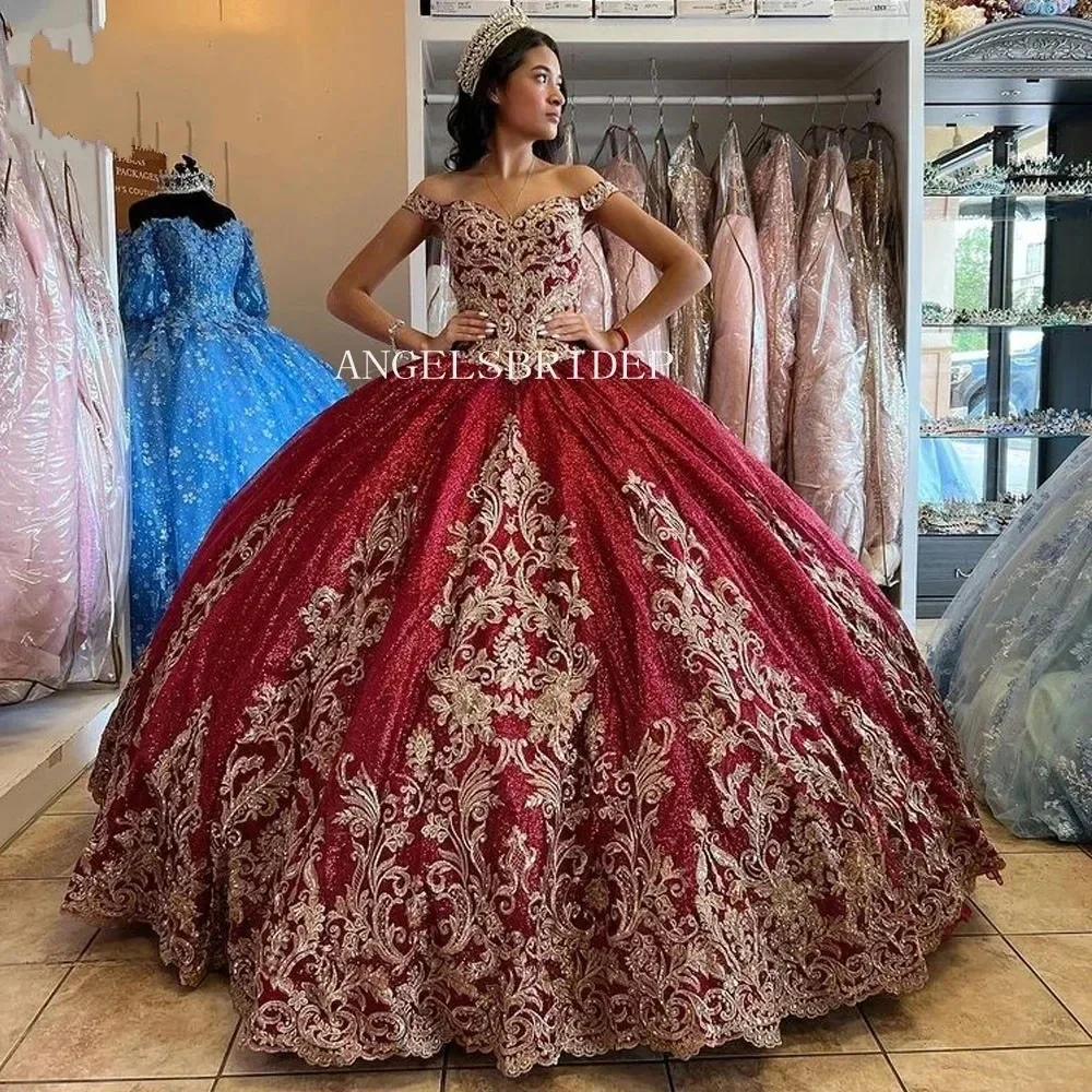 Exquisite Sparkly Gold Lace Appliques Ball Gown Quinceanera Dresses Off-Shoulder Sleeves Candy Color Vestido De 15 Anos Corset B
Exquisite Sparkly Gold Lace Appliques Ball Gown Quinceanera Dresses Off-Shoulder Sleeves Candy Color Vestido De 15 Anos Corset B