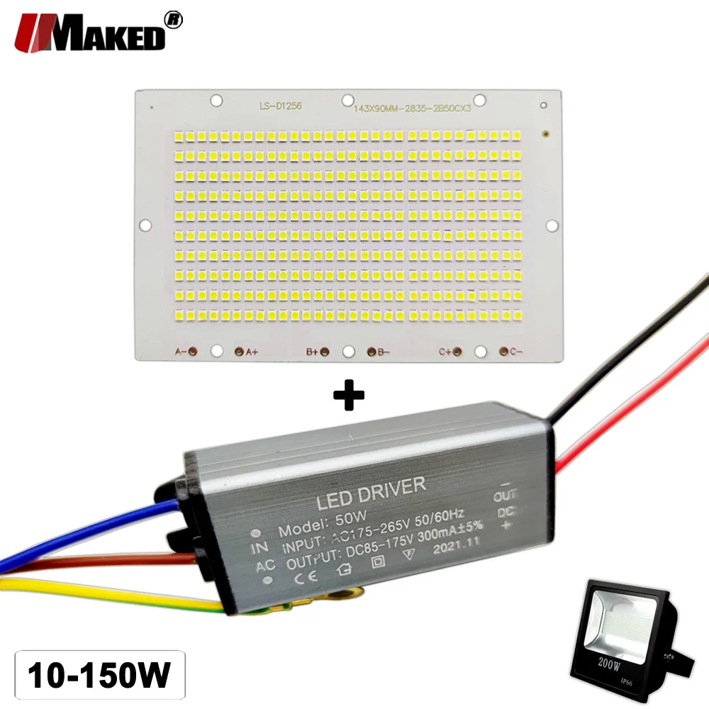 

LED PCB+Driver Floodlight Plate Kit AC220V 10W 20W 30W 50W 100W 150W SMD2835 Aluminum Light Source Panel For Outdoor Lamps DIY