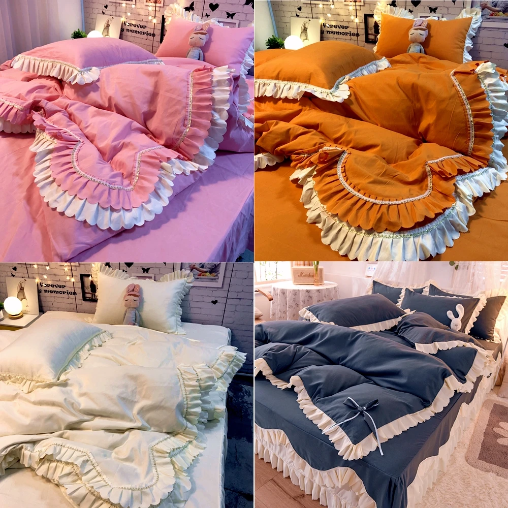 Simple Princess Bedroom Bedding Kit Warm Comfortable Duvet Cover Bed Skirt 2 PCS Pillow Case Four-Piece Suit Solid Bedspreads
Simple Princess Bedroom Bedding Kit Warm Comfortable Duvet Cover Bed Skirt 2 PCS Pillow Case Four-Piece Suit Solid Bedspreads