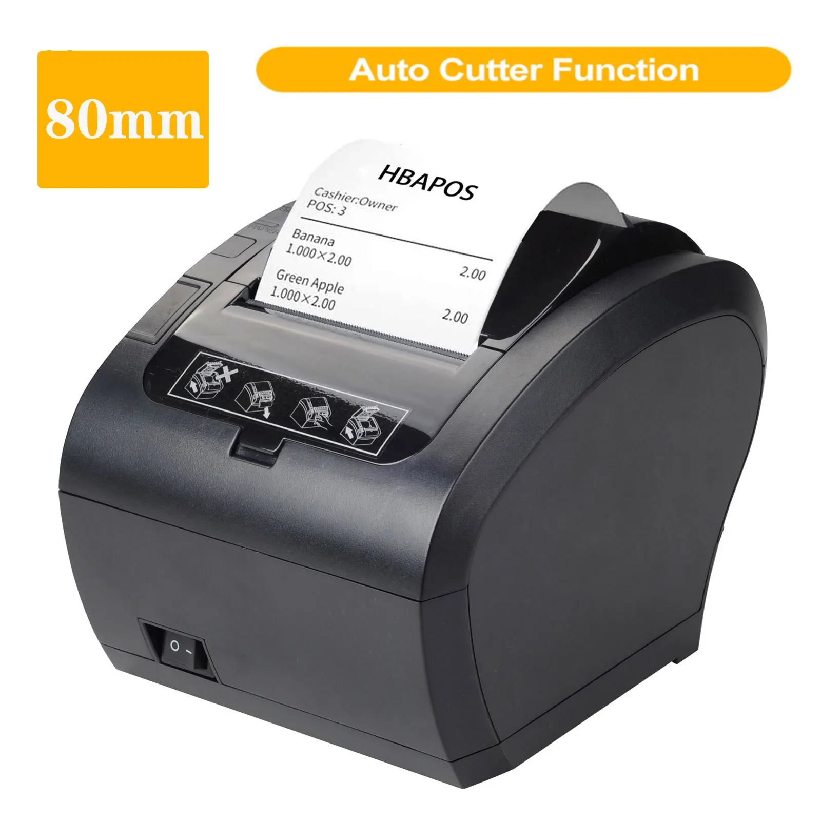 

HBAPOS 80mm Thermal Receipt Printers With Auto Cutter POS Ticket Printer For Kitchen USB/Ethernet Support Cash Drawer ESC/POS