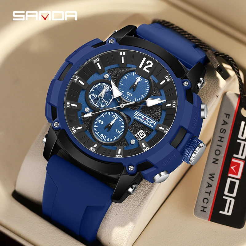 

New Sport Watch For 2024 Men Fashion Date Stopwatch SANDA 5312 Waterproof Quartz Wristwatch Luxury Casual Male Clock