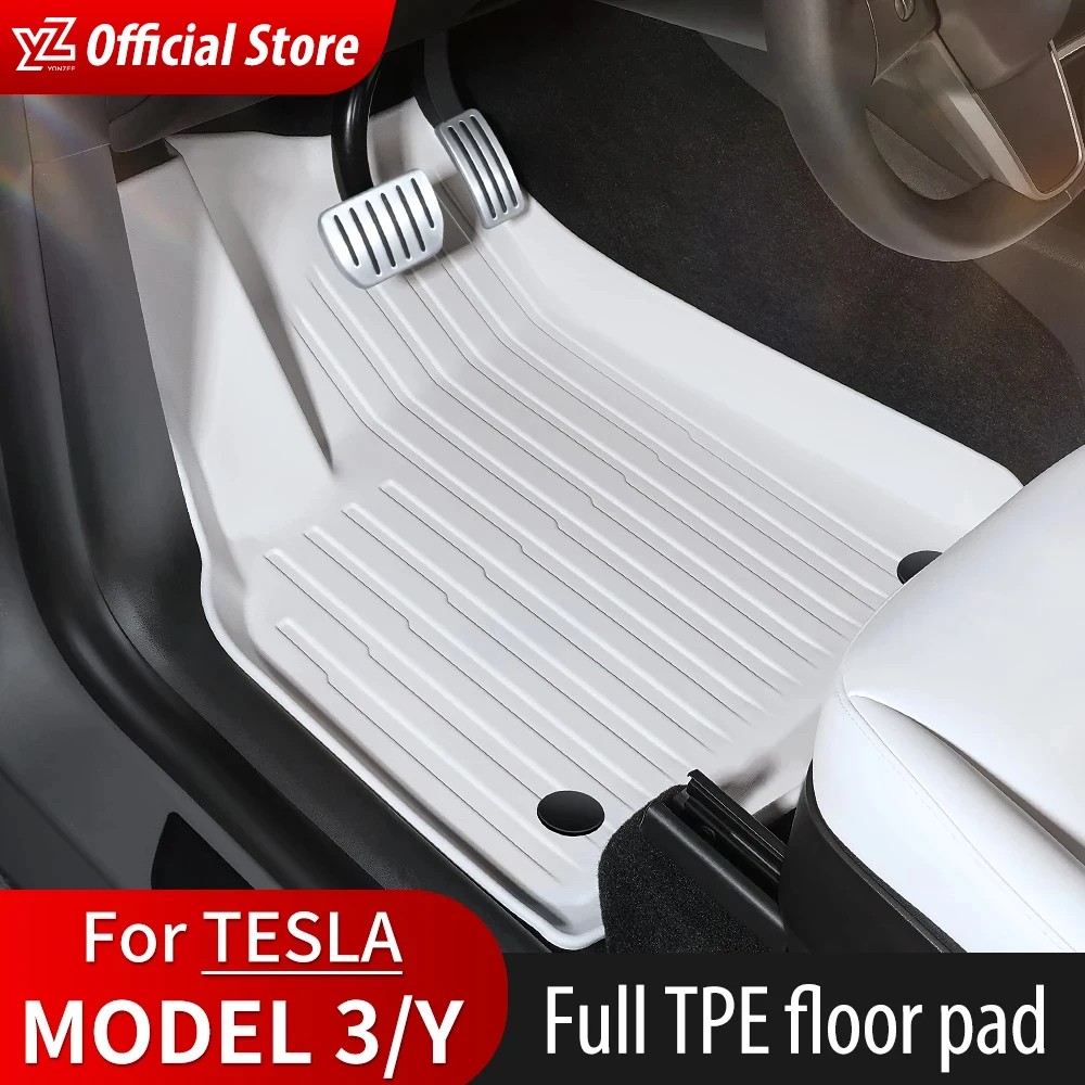 

YZ Tesla Model Y 3 Floor TPE Mat Trunk White Luggage Mat LHD 2021 to 2023 Left Rudder Waterproof Non-Slip Carpet Floor Liner