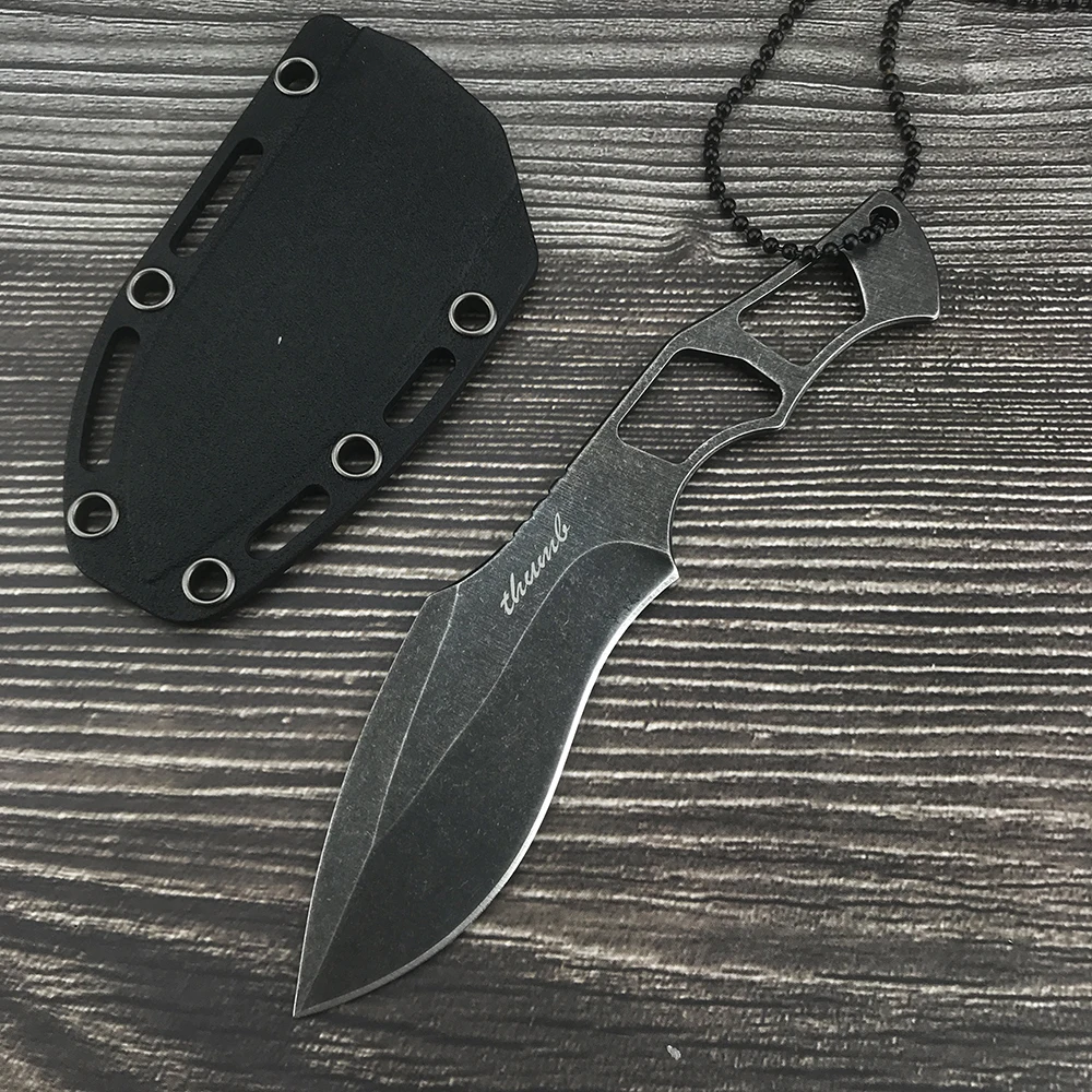 

New Small Fixed Blade Tactical Hunting EDC Knives with Chain Kydex Sheath Camping Outdoor Rescue Utility Tools Pocket Knife