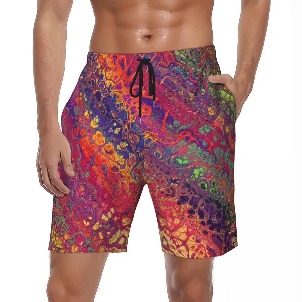 

Marble Paint Splatter Board Shorts Summer Trippy Rainbow Hawaii Beach Short Pants Men Running Surf Comfortable Swimming Trunks