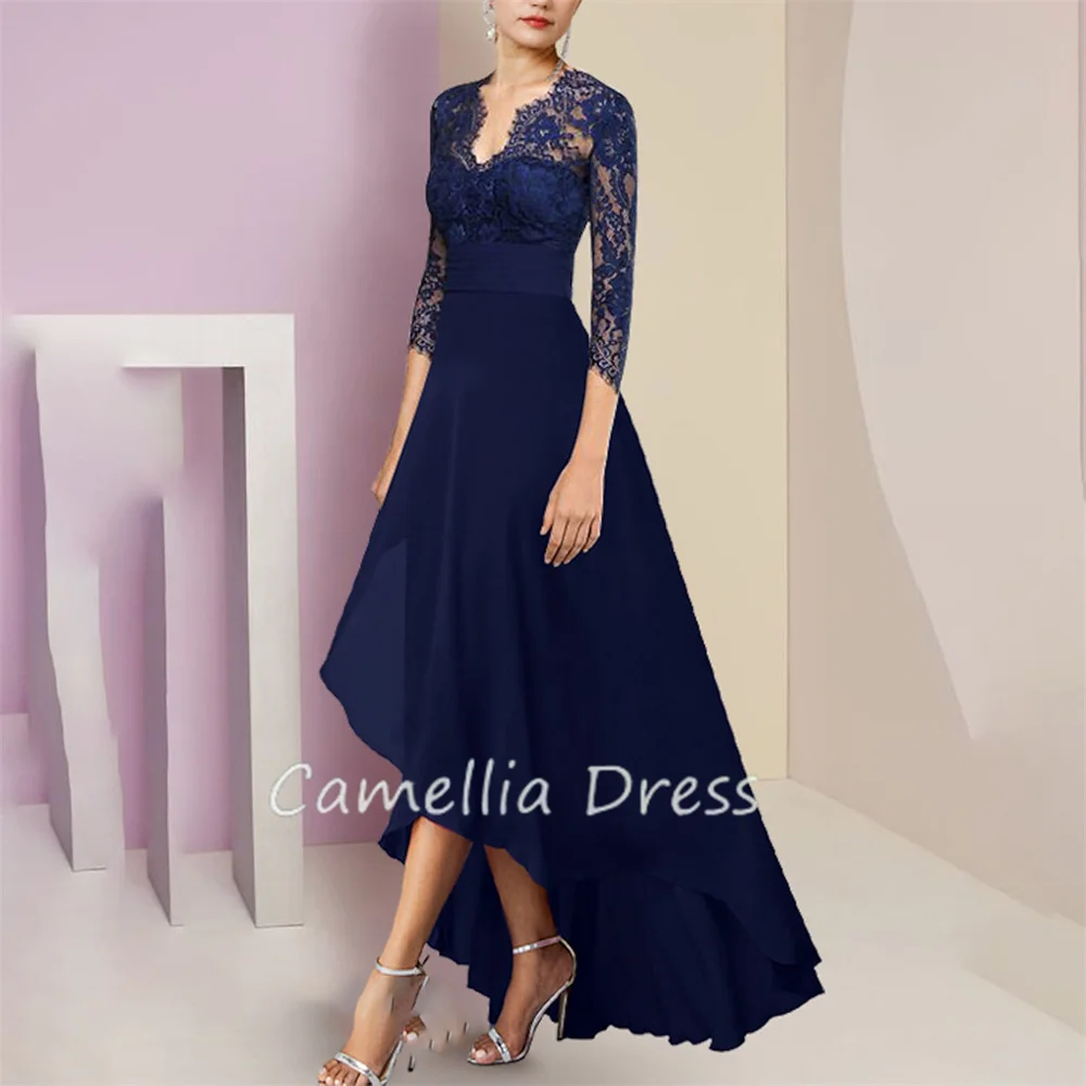 

New V Neck Mother Of The Bride Dress A Line Quarter Sleeves Appliques Chiffon Formal Dresses Vestidos Mae Da Noiva Casamentos