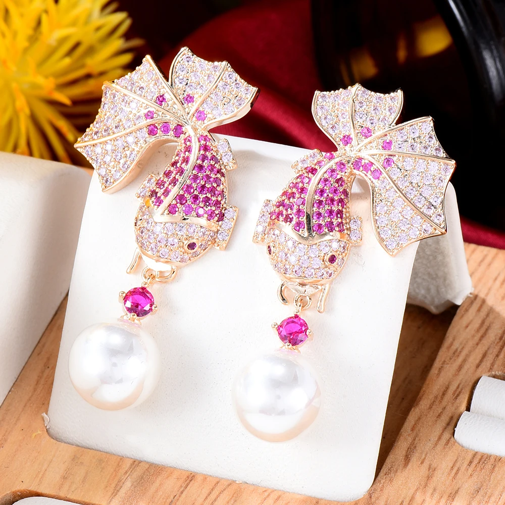 Siscathy Luxury Cute Pink Fish Hanging Earrings For Women Trend Cubic Zircon Pearl Piercing Earring Wedding Party Jewelry Female
Siscathy Luxury Cute Pink Fish Hanging Earrings For Women Trend Cubic Zircon Pearl Piercing Earring Wedding Party Jewelry Female