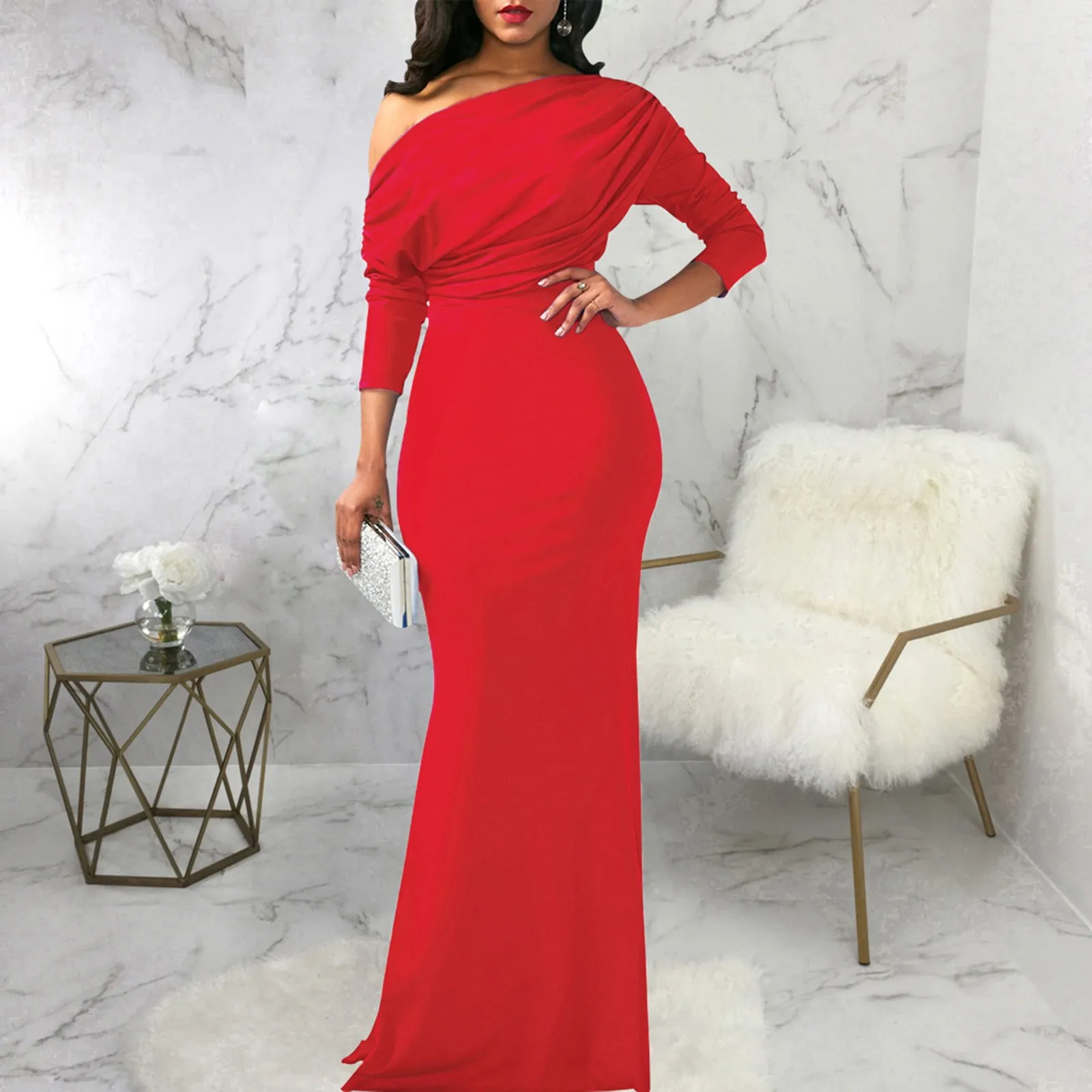 Women's Sexy Elegant Long Sleeve Strapless Slim Long Evening Dresses Solid Color Temperament Waist Wrap Hip Dragging Long Dress
Women's Sexy Elegant Long Sleeve Strapless Slim Long Evening Dresses Solid Color Temperament Waist Wrap Hip Dragging Long Dress