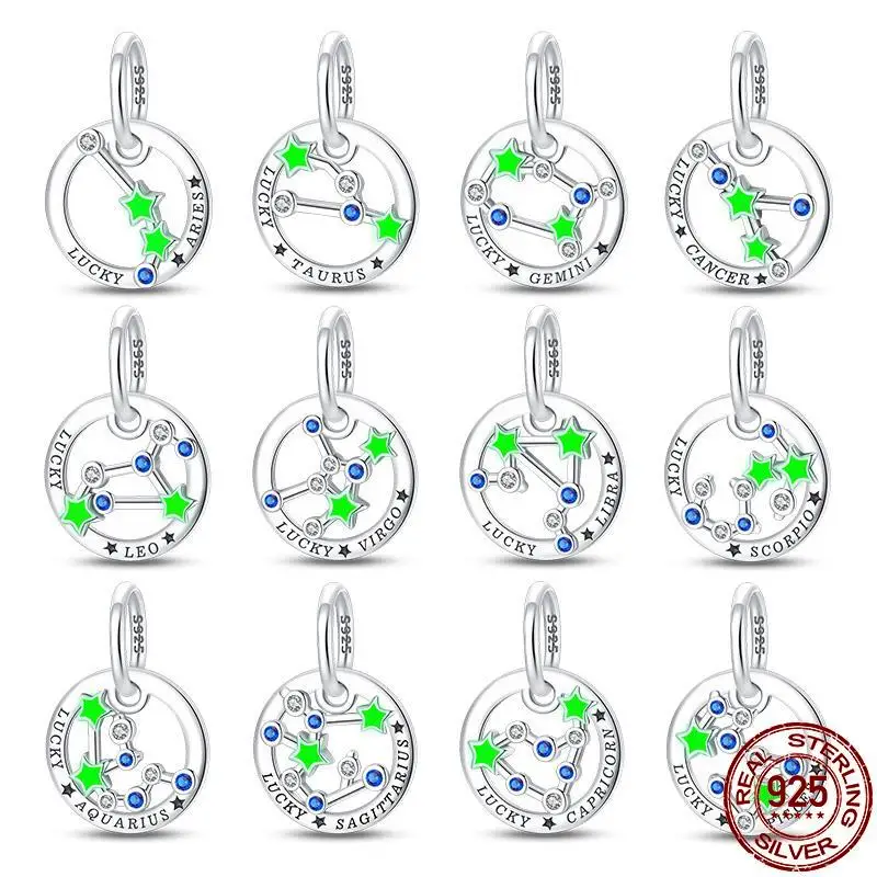 

100% S925 Sterling Silver twelve constellations Charms Fit Original Pandora Bracelet DIY For Women Birthday Fine Jewelry Gift