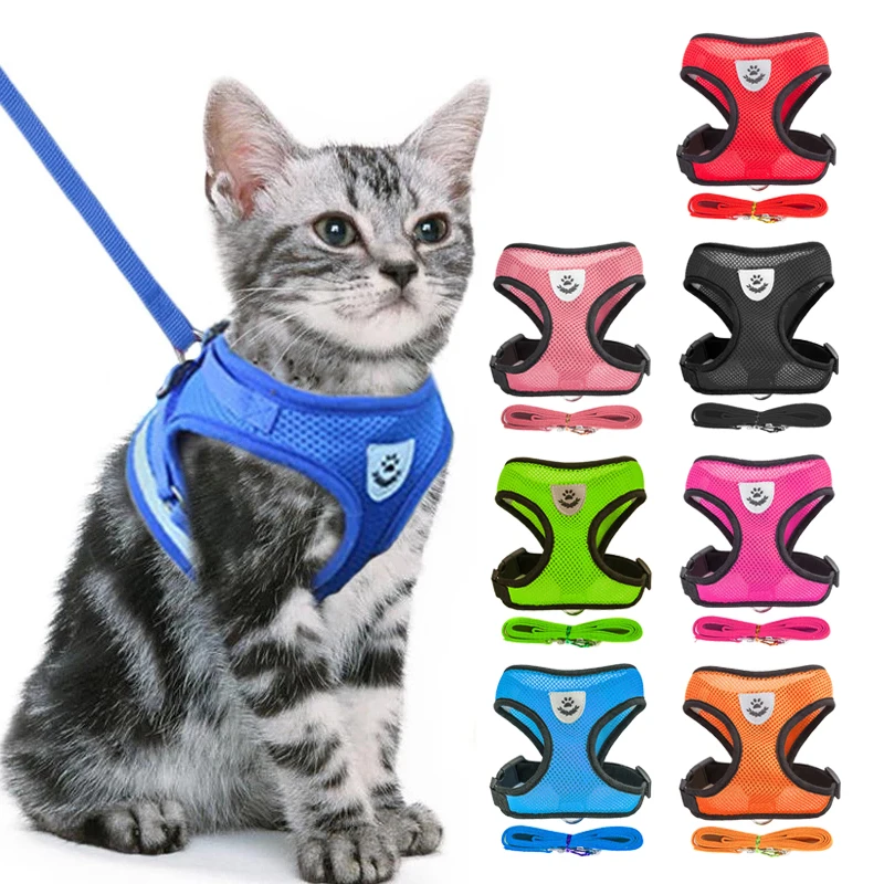 

Cat and Dog Seat Belt Adjustable Vest Walking Lead Leash for Puppy Collar Polyester Mesh Small and Medium Dogs and Cats Pets