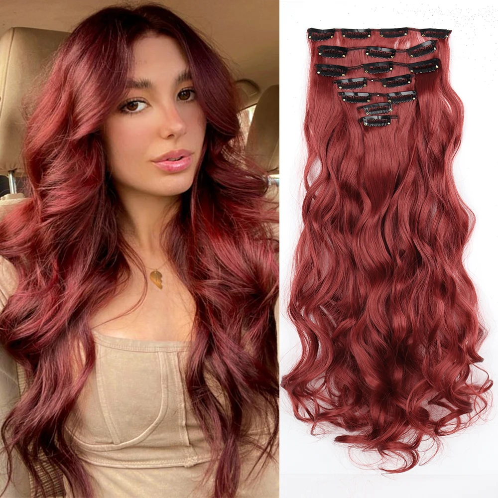 

Synthetic 16 Clip On Hair Extension 7Pcs/Set 22Inch Long Wavy Hairpiece 16 Clips In Hair Ombre Heat Resistant Fiber