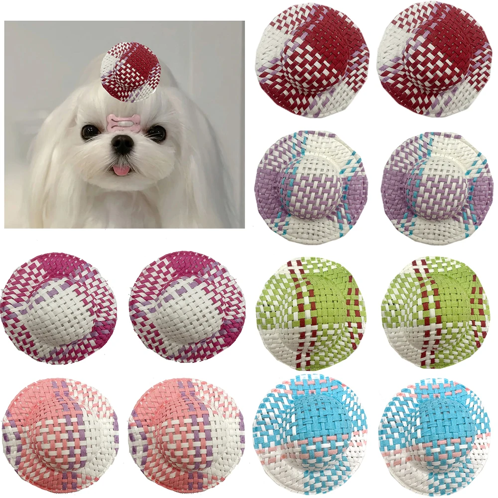 

50/100pcs Pet Dog Puppy Cat Hair Clip Colorful Striped Hat Hair Clips Dog Hairpins with Clip Small Dog Grooming Hair Accessories