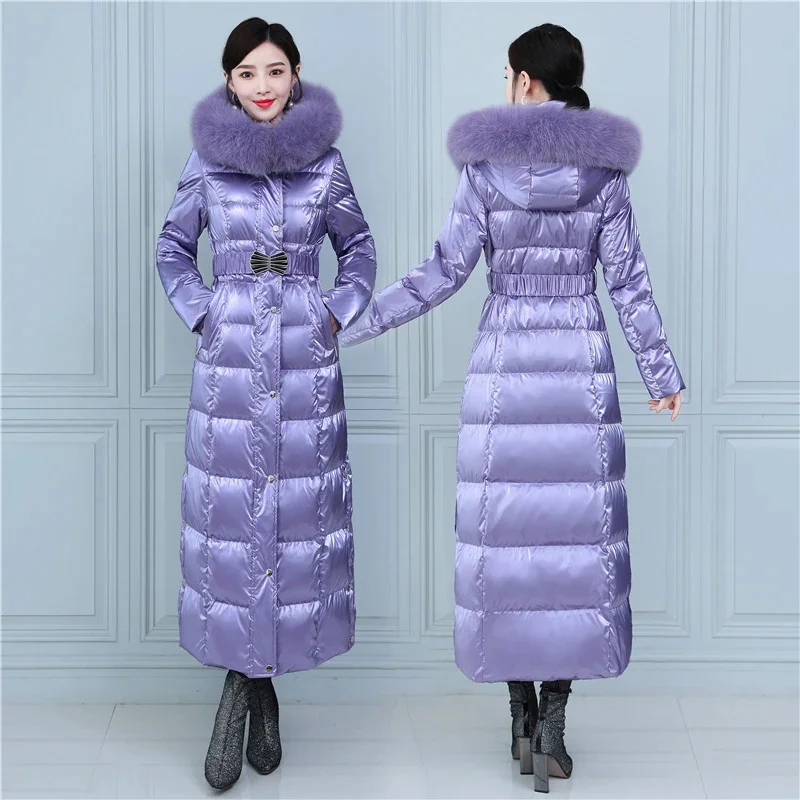 

High End Down Jackets for Women Bright Face 2024 New Korean Slim Thick Warm Super Long Puffer Jacket Female Tops пуховик женский