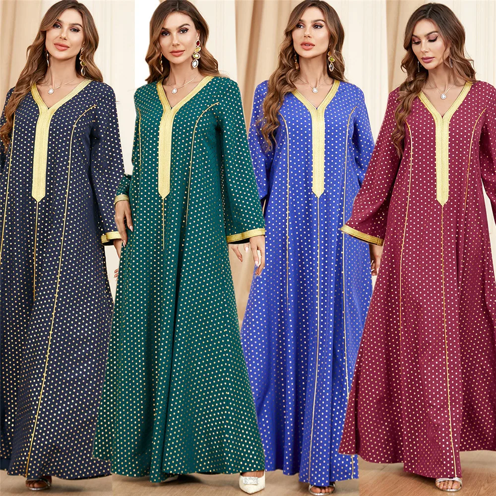 

Muslim Women Abaya Long Sleeve Maxi Dress Turkey Dubai Islamic Kaftan Party Morocco Eid Ramadan Arabic Gown Jalabiya Vestidos