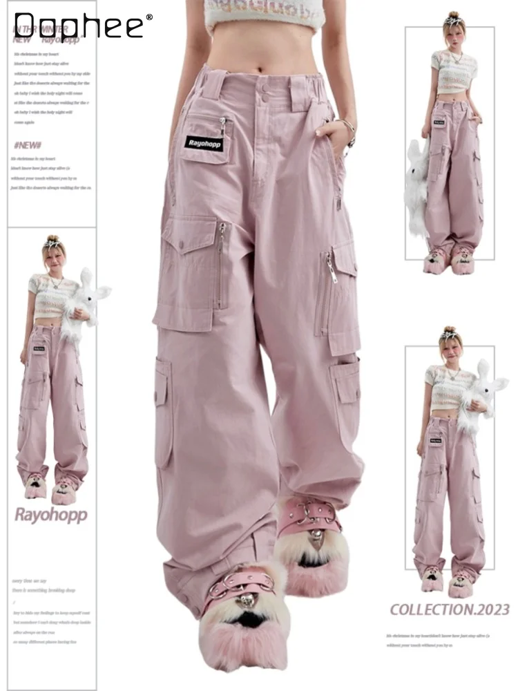 Streetwear Women's Summer Dancing Pink Overalls 2023 New Casual Fashion Brand High Waist Pocket Decoration Straight Pants Women
Streetwear Women's Summer Dancing Pink Overalls 2023 New Casual Fashion Brand High Waist Pocket Decoration Straight Pants Women