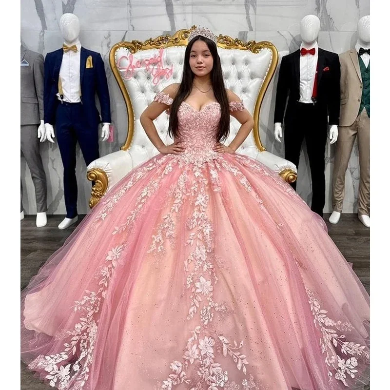 Pink Sweetheart Ball Gown Quinceanera Dresses Off-Shoulder Vestidos De 15 Anos Formal Party Gown Corset Back
Pink Sweetheart Ball Gown Quinceanera Dresses Off-Shoulder Vestidos De 15 Anos Formal Party Gown Corset Back