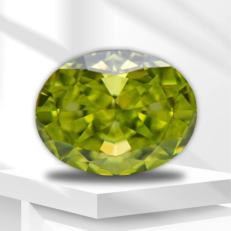 

4k Crushed Ice Cut Cubic Zirconia Stone Apple Green Color Oval Shape Loose Synthetic Cz Gemstone for Women Jewelry