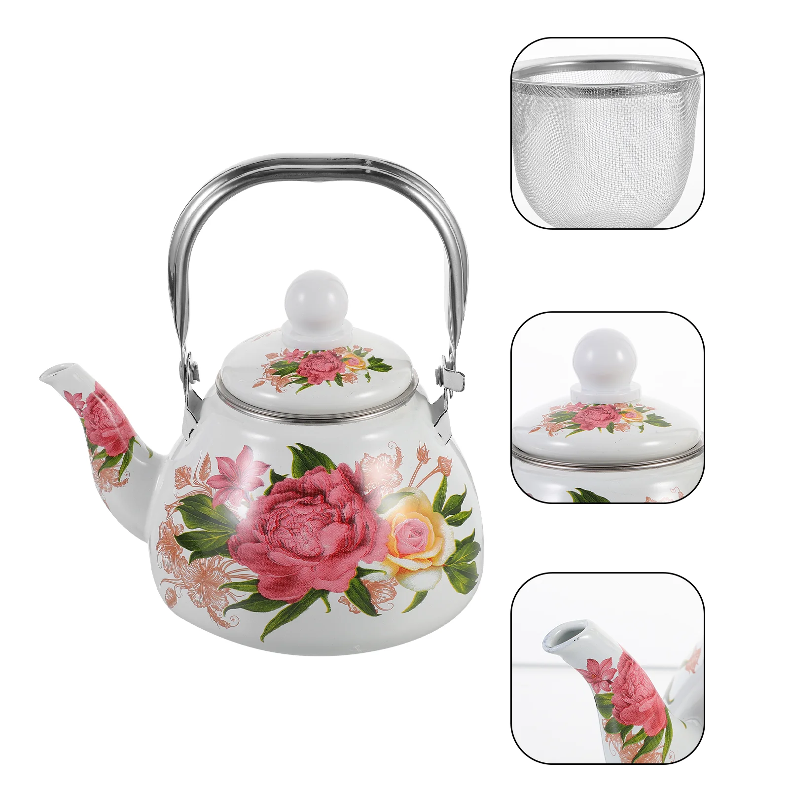 

Enamel Tea Kettle Vintage Teapot Chinese Tea Pot Stove Top Water Kettle Stovetop Tea Kettle 1L Small Water Pot Floral