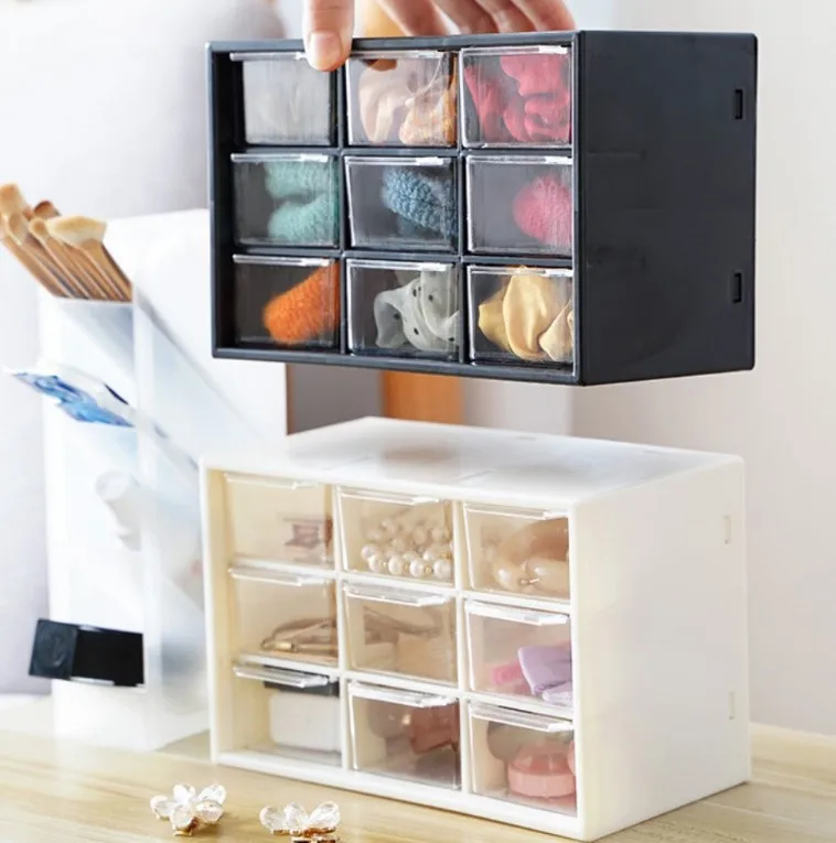 

Transparent Dust-proof Small Drawer Organizers Wall-mounted Desk Sundries Storage Box Desktop 6/9 Grid Storage Boxes Organizer