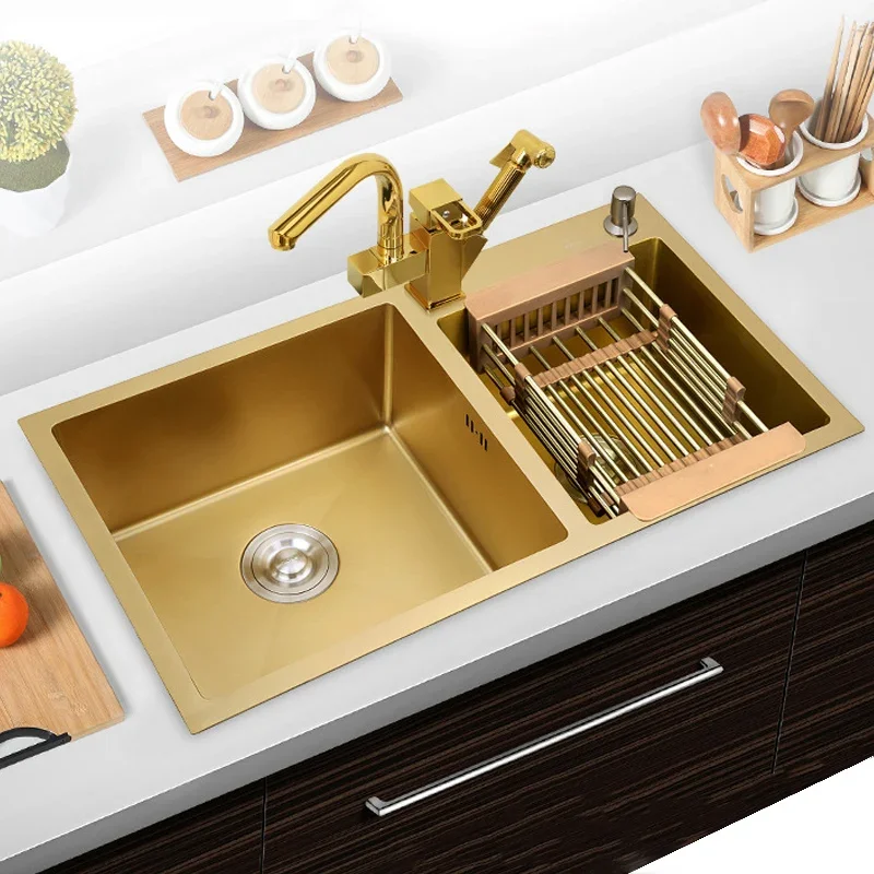 

Gold Kitchen Sink 304 Stainless Steel sinks Above Counter or Undermount Installation Double Basin Bar Golden Washing