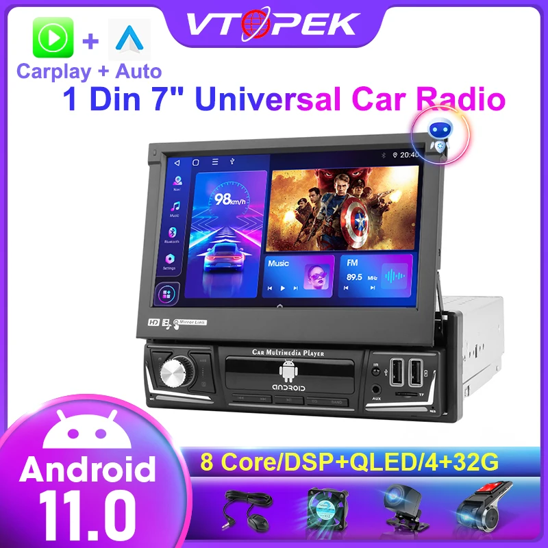 Vtopek 1 Din Car Radio GPS Navigation 7" Retractable Screen Android 11 Multimedia Player Universal Audio Video No DVD Head Unit 
Vtopek 1 Din Car Radio GPS Navigation 7" Retractable Screen Android 11 Multimedia Player Universal Audio Video No DVD Head Unit