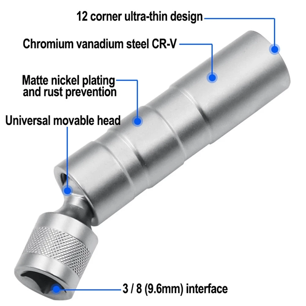 

Socket Wrench Magnetic 12 Angle Repairing Removal Tool Thin Wall 3/8" Drive Sockets for 14/16mm Spark Plug