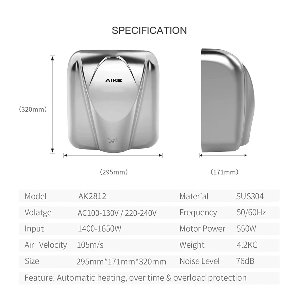 Automatic Hand Dryer Heavy Duty Commercial Hands Dryer High Speed Stainless Steel Design Warm Wind Hand Blower 1400-1650W 6 Mallzona Sc3fabe0f795d44aca7d337416f6fd02eB Automatic Hand Dryer Heavy Duty Commercial Hands Dryer High Speed Stainless Steel Design Warm Wind Hand Blower 1400-1650W Mallzona