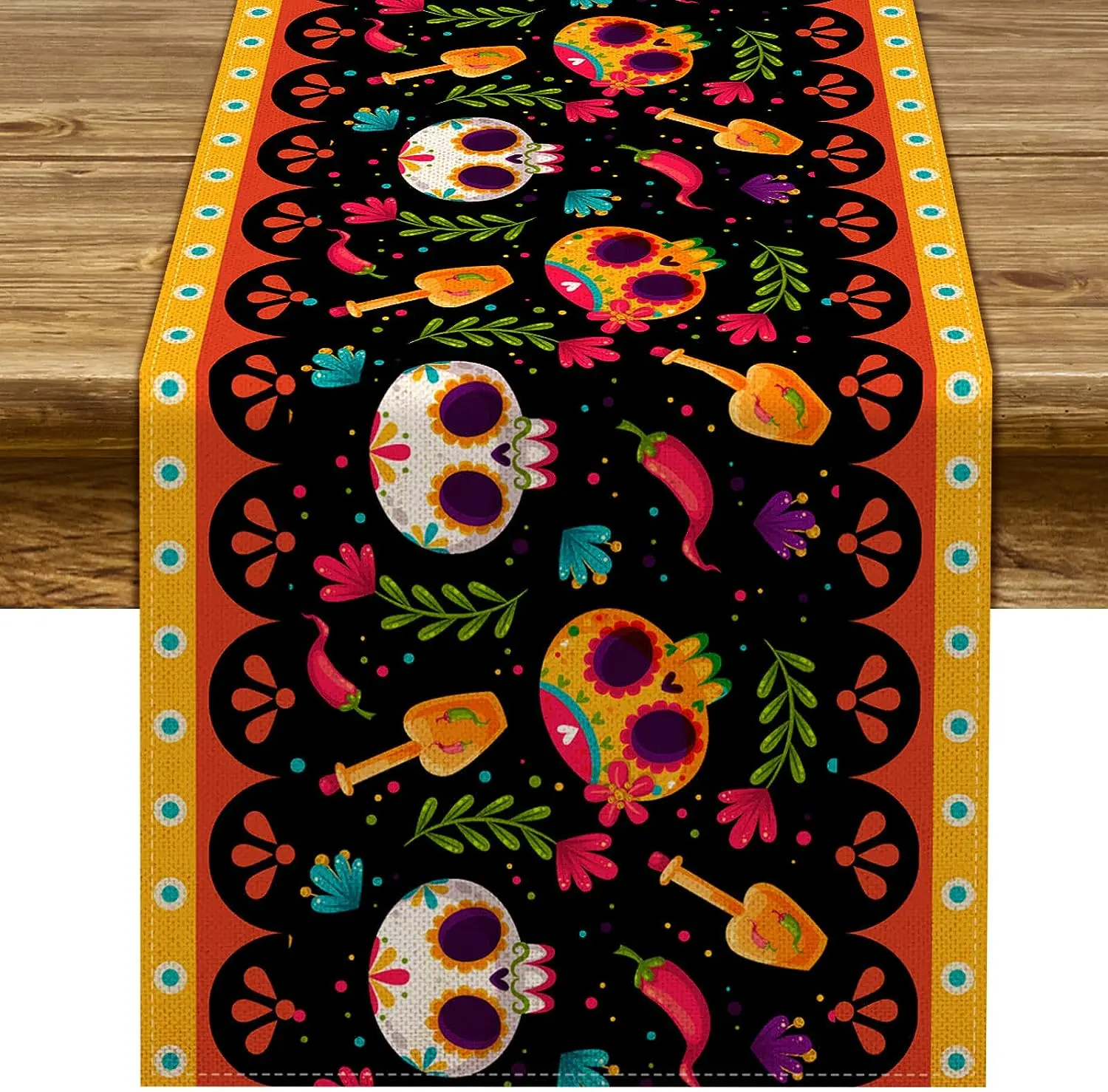 

Mexico Day of The Dead Linen Table Runner Party Table Decor Dia De Los Muertos Sugar Skull Dining Table Runners Halloween Decor