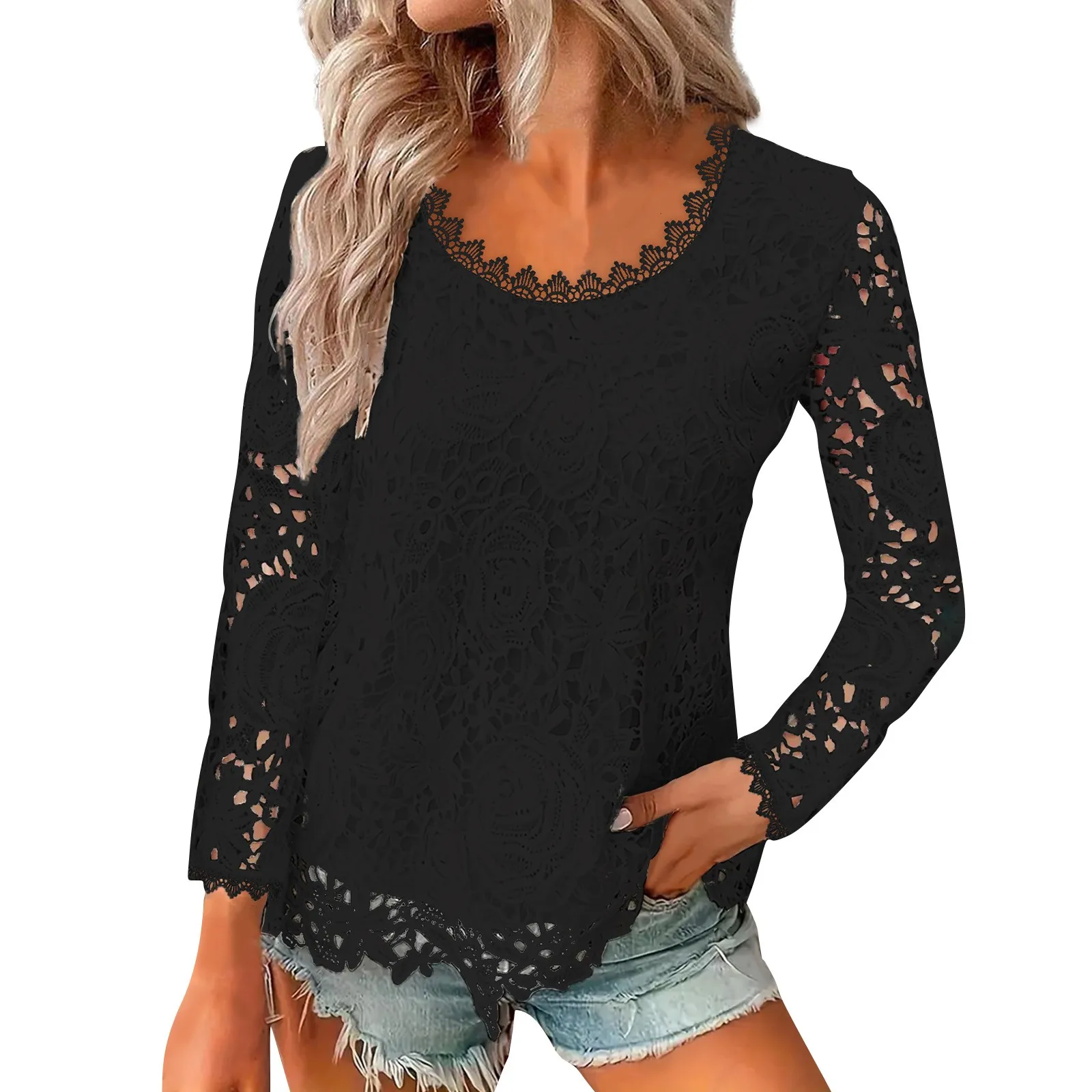 Women'S Fashion Solid Lace Top With Square Neck And Lace Long Sleeves футболки Clothes For Women Ropa Para Mujer одежда New
Women'S Fashion Solid Lace Top With Square Neck And Lace Long Sleeves футболки Clothes For Women Ropa Para Mujer одежда New