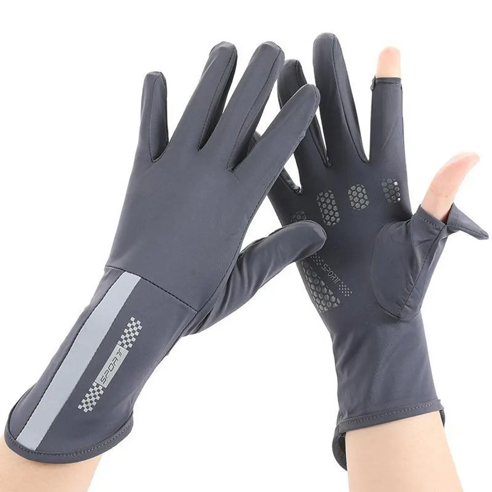 

Женские летние солнцезащитные перчатки из вискозы, тонкие варежки с двумя пальцами для сенсорного экрана, дышащие Нескользящие перчатки для вождения