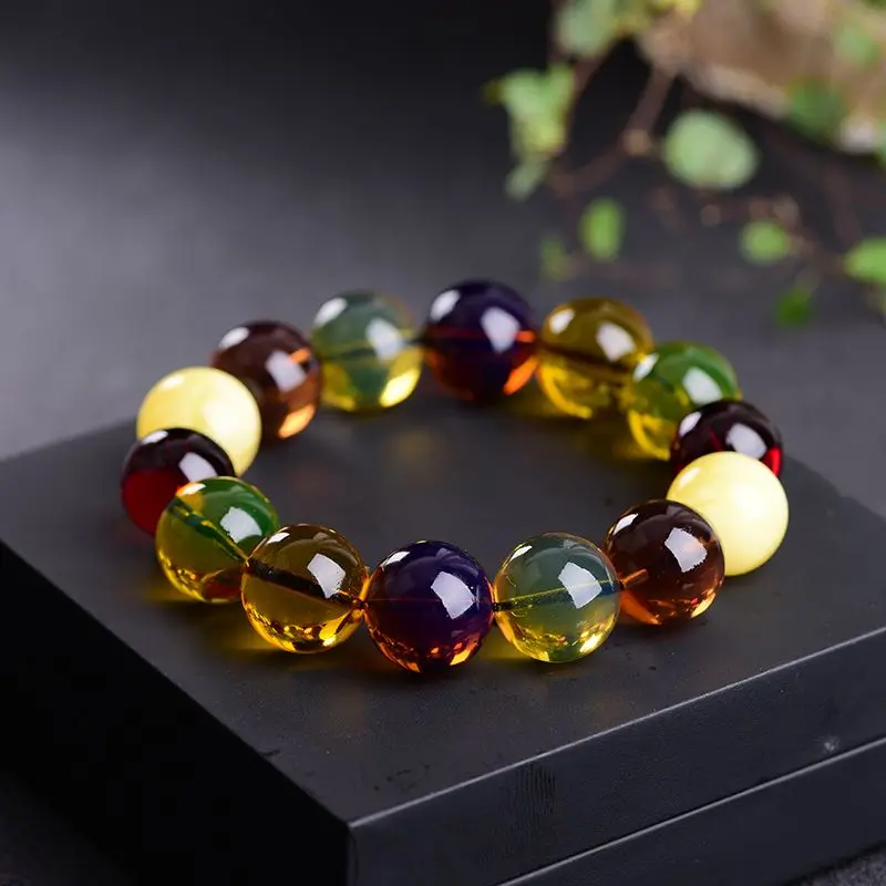 

Natural Burmese Beeswax Duobao Round Beads Bracelet for Men and Women Raw Ore Amber Single Circle All-match Couple Handstring