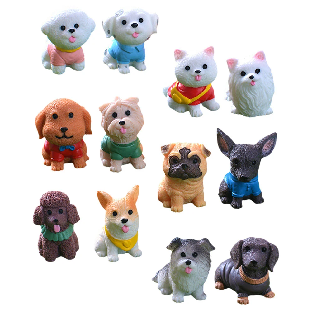 

12Pcs Mini Dog Figurines Simulation Cartoon Resin Puppy Statues Models Toys