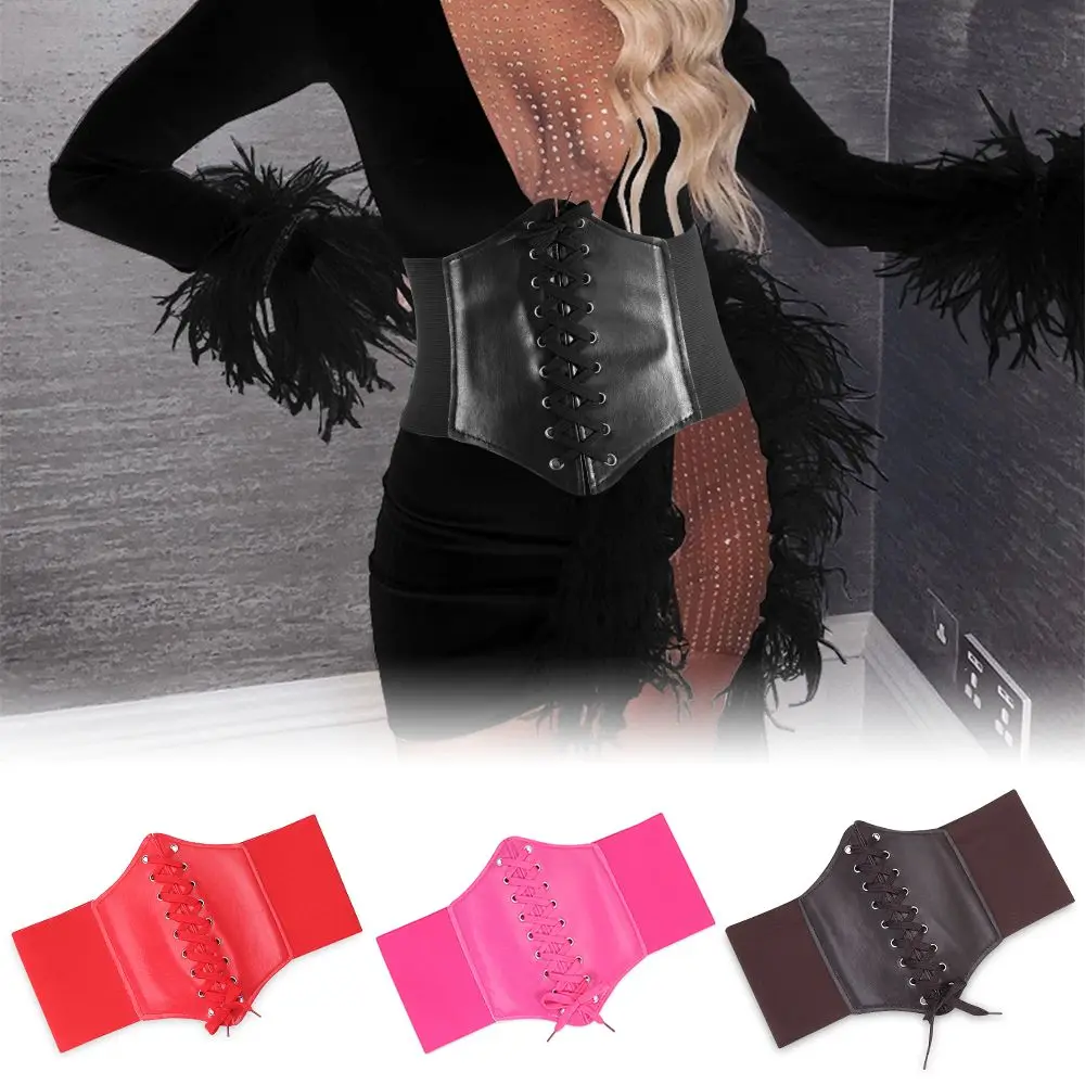 

Simple Dress Slimming Body Corset PU Leather Skirt Decorations Cummerbunds Wide Waist Belt Female Waistband Shaping Girdle Belt