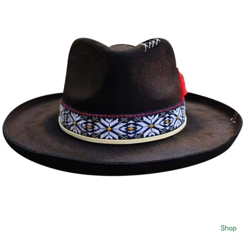 

Dropship Old-fashioned Top Hat Western Wide-Brimmed Hat for Women Man Casual Wear Western Fedoras Man Women Unisex Wear