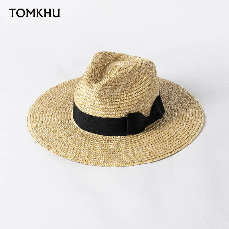 

European American Fashion Panama Straw Boater Hats For Women Men Cap Casual Outdoor Wide Brim Beach Sunhat Fadora Hat For Woman
