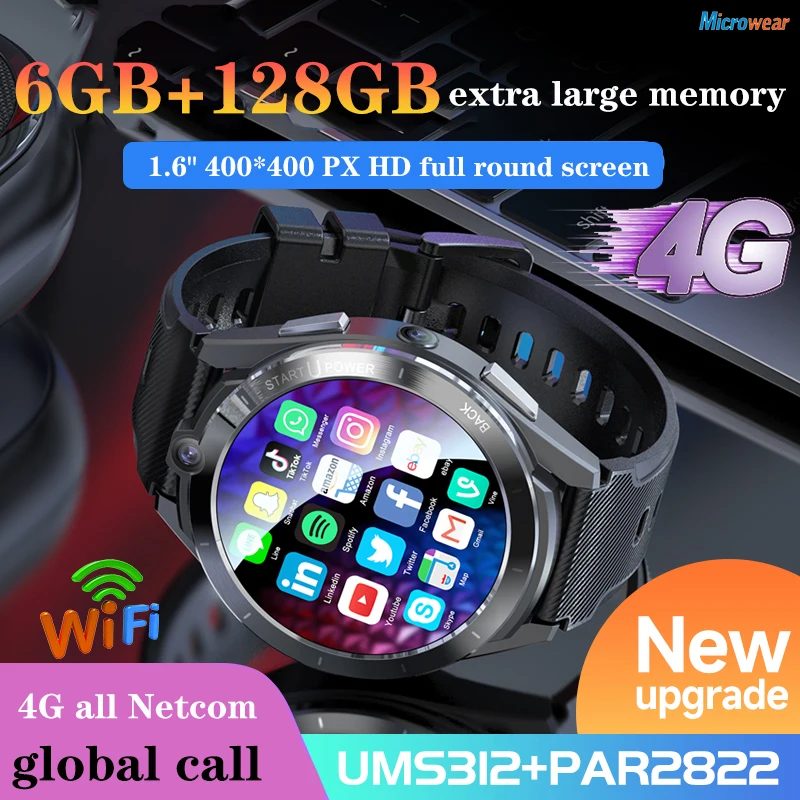 

2023 New RAM 6GB ROM 128GB 1.6 Inch 4G Call Smart Watch GPS Wifi Dual Camera Heartrate Testing Sports Men Blue Tooth Smartwatch