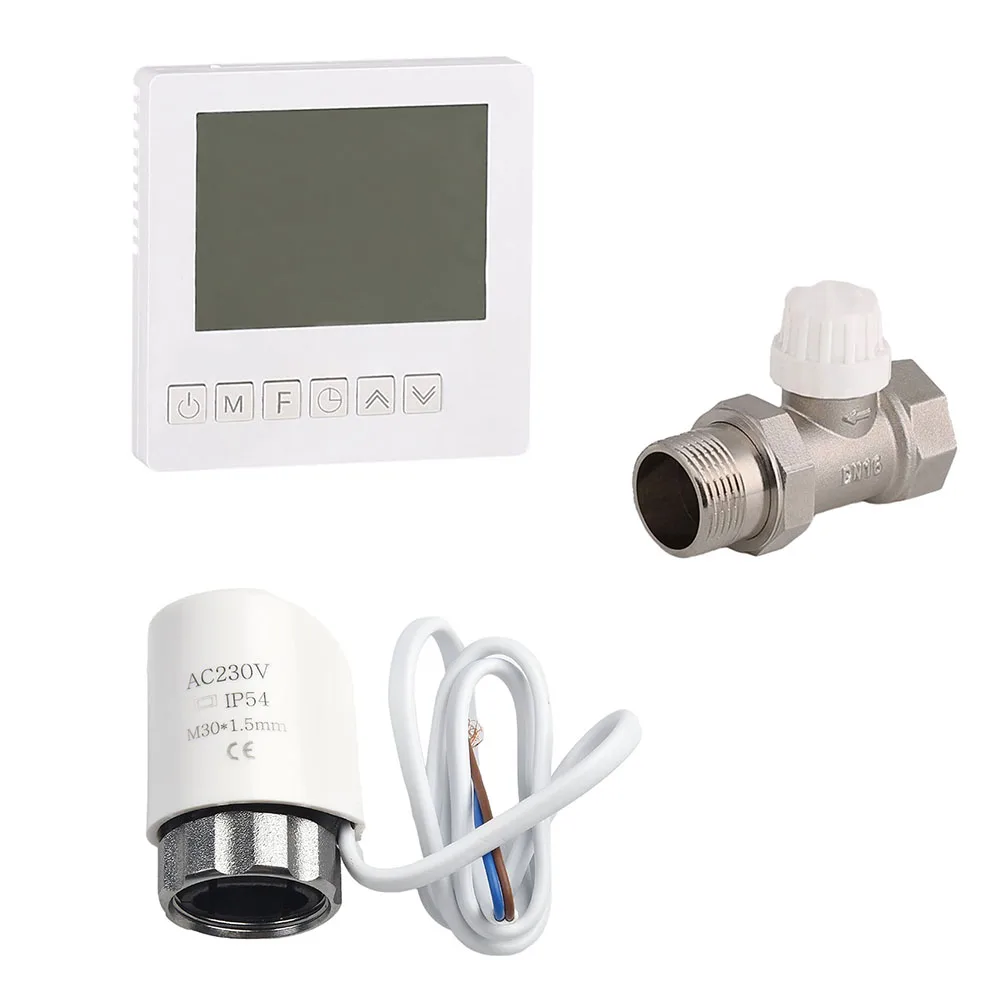 Smart Water Heating Temperature Controller Set Actuator DN15 Valve LCD Thermostat Kit AC220V 5A Thermostatic Control Valve
Smart Water Heating Temperature Controller Set Actuator DN15 Valve LCD Thermostat Kit AC220V 5A Thermostatic Control Valve